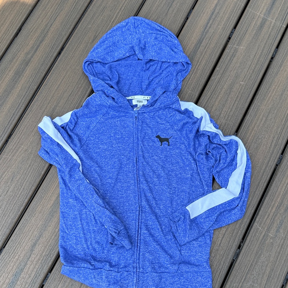 PINK Victoria's Secret Kids Blue Hoodie with White Stripes